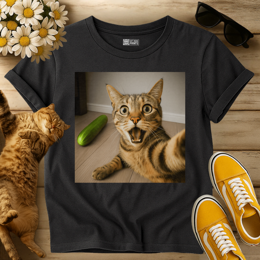 Shocked Cat Selfie With Cucumber T-Shirt