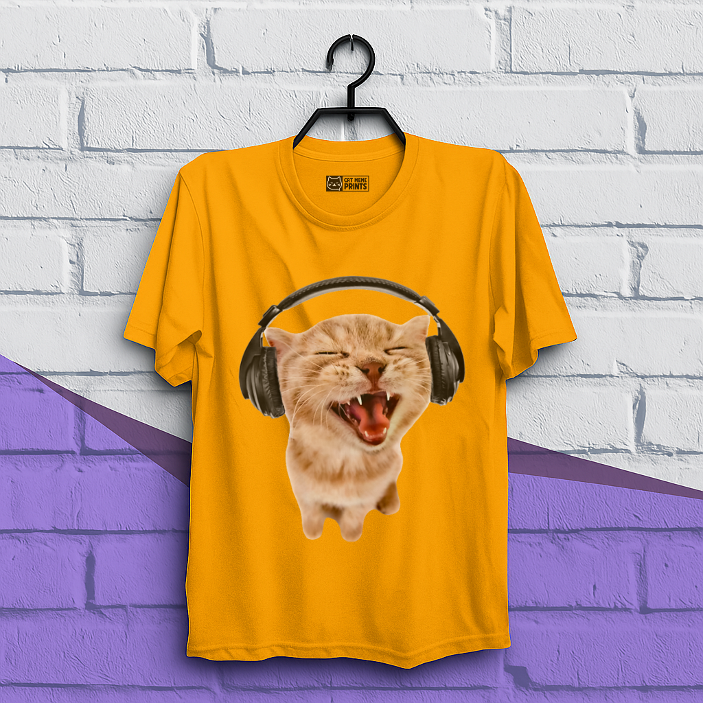 Silly Cat With Headphones T-Shirt