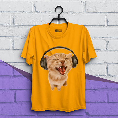 Silly Cat With Headphones T-Shirt