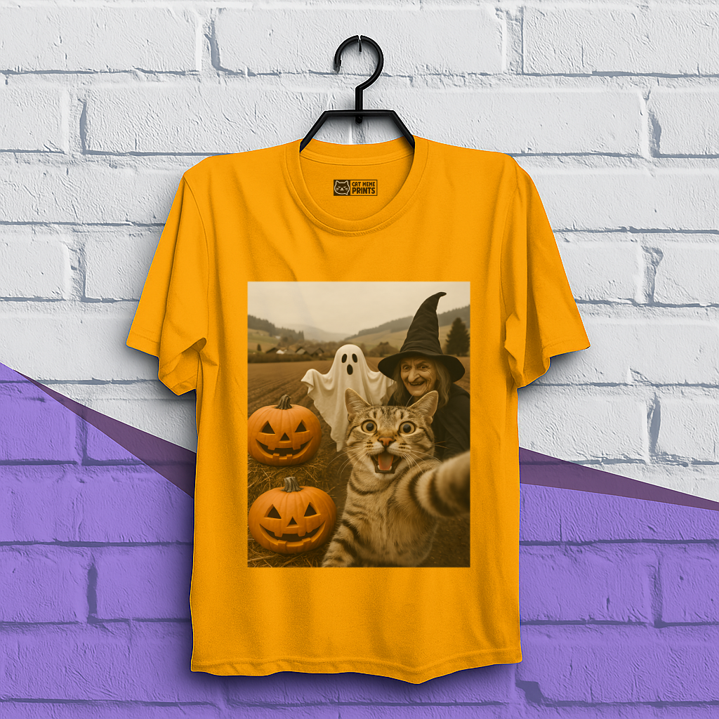 Cat Selfie with Witch & Ghost T-Shirt