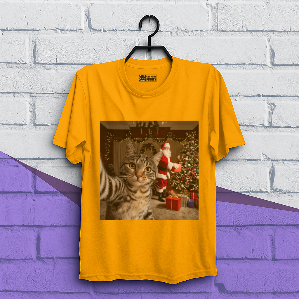 Christmas Cat Selfie with Santa Claus T-Shirt