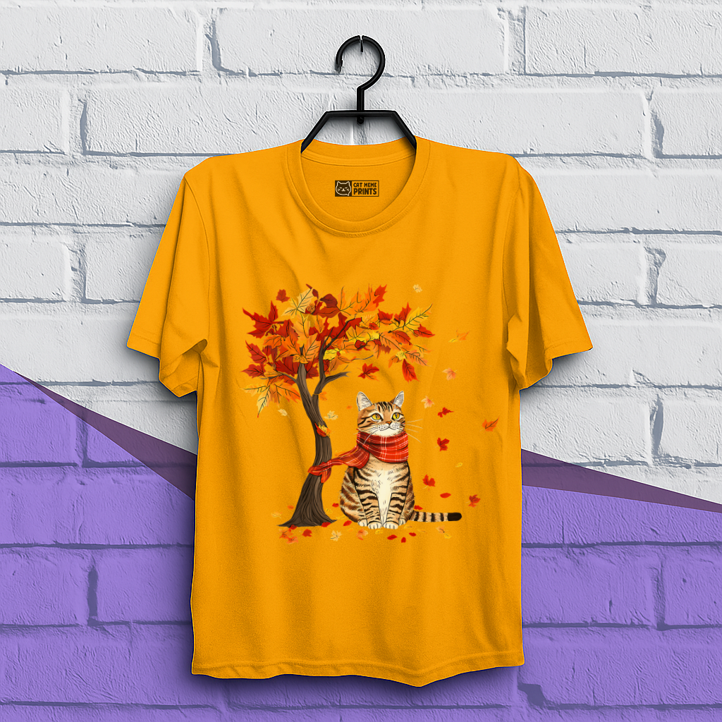 Cat Leaf Fall Tree Autumn Thanksgiving T-Shirt