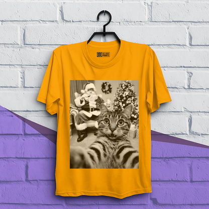Cat Christmas Selfie with Santa Claus T-Shirt
