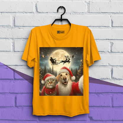 Cat and Dog Selfie with Santa Claus Christmas T-Shirt