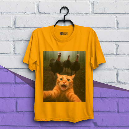 Cat Selfie Turkey Chase Thanksgiving T-Shirt