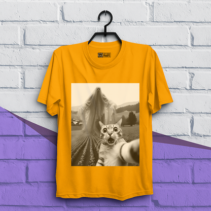 Cat Selfie with Spooky Ghost T-Shirt