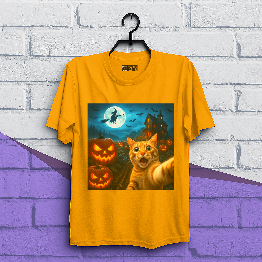 Cat Selfie with Spooky Pumpkins T-Shirt