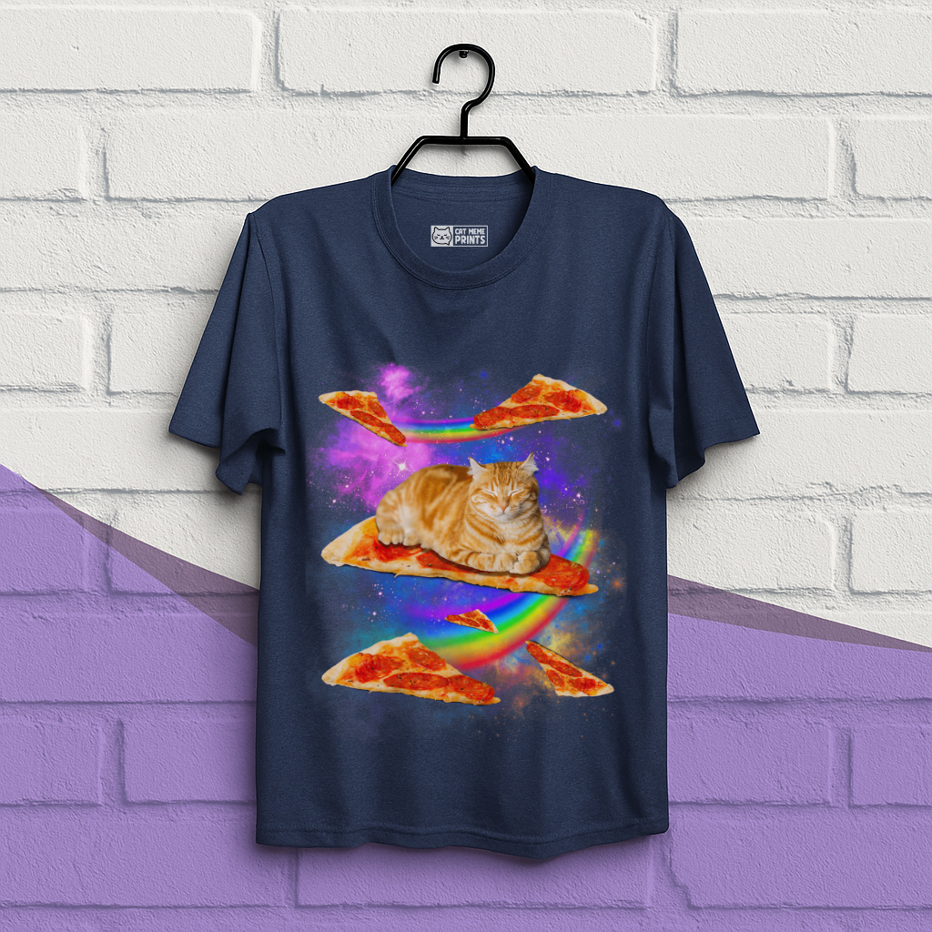 Cat Riding Pizza In Space Galaxy T-Shirt