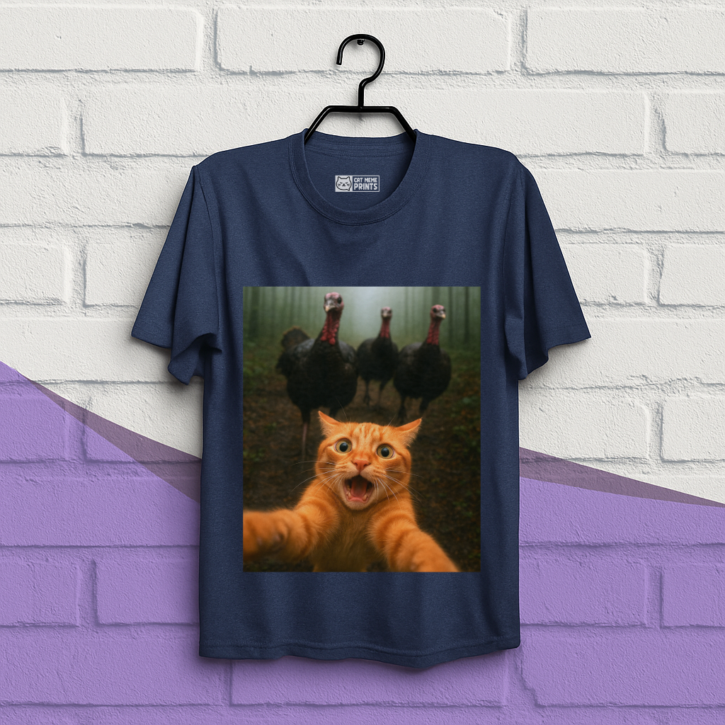 Cat Selfie Turkey Chase Thanksgiving T-Shirt