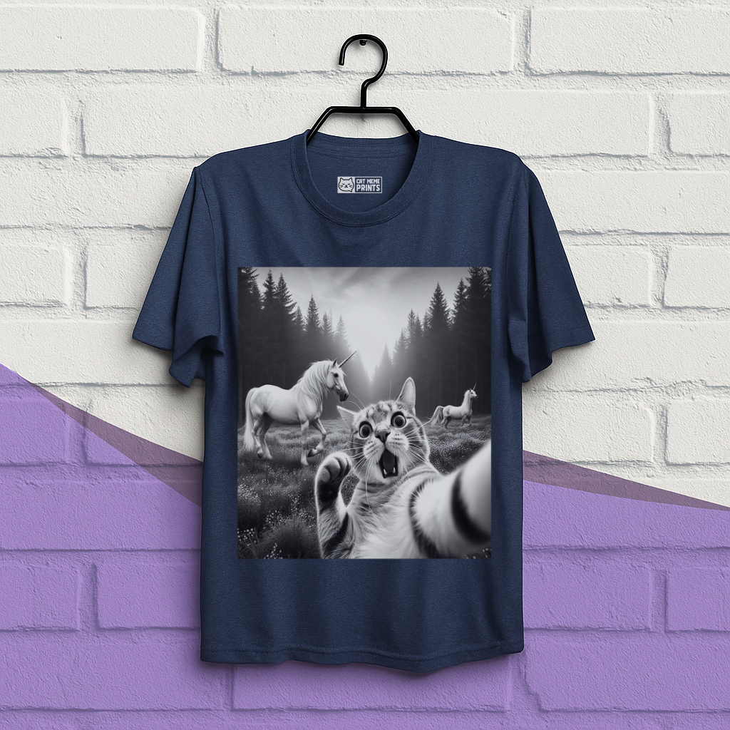 Surprised Cat Selfie With Unicorns T-Shirt