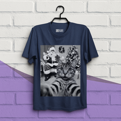 Cat Christmas Selfie with Santa Claus T-Shirt