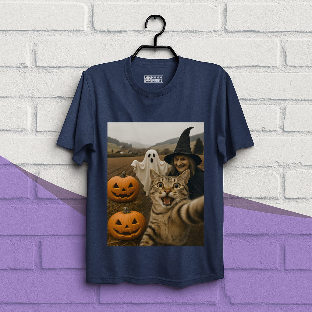 Cat Selfie with Witch & Ghost T-Shirt