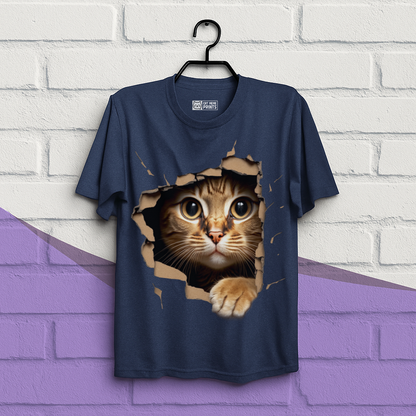 Cute Cat Looks From Torn Fabric T-Shirt