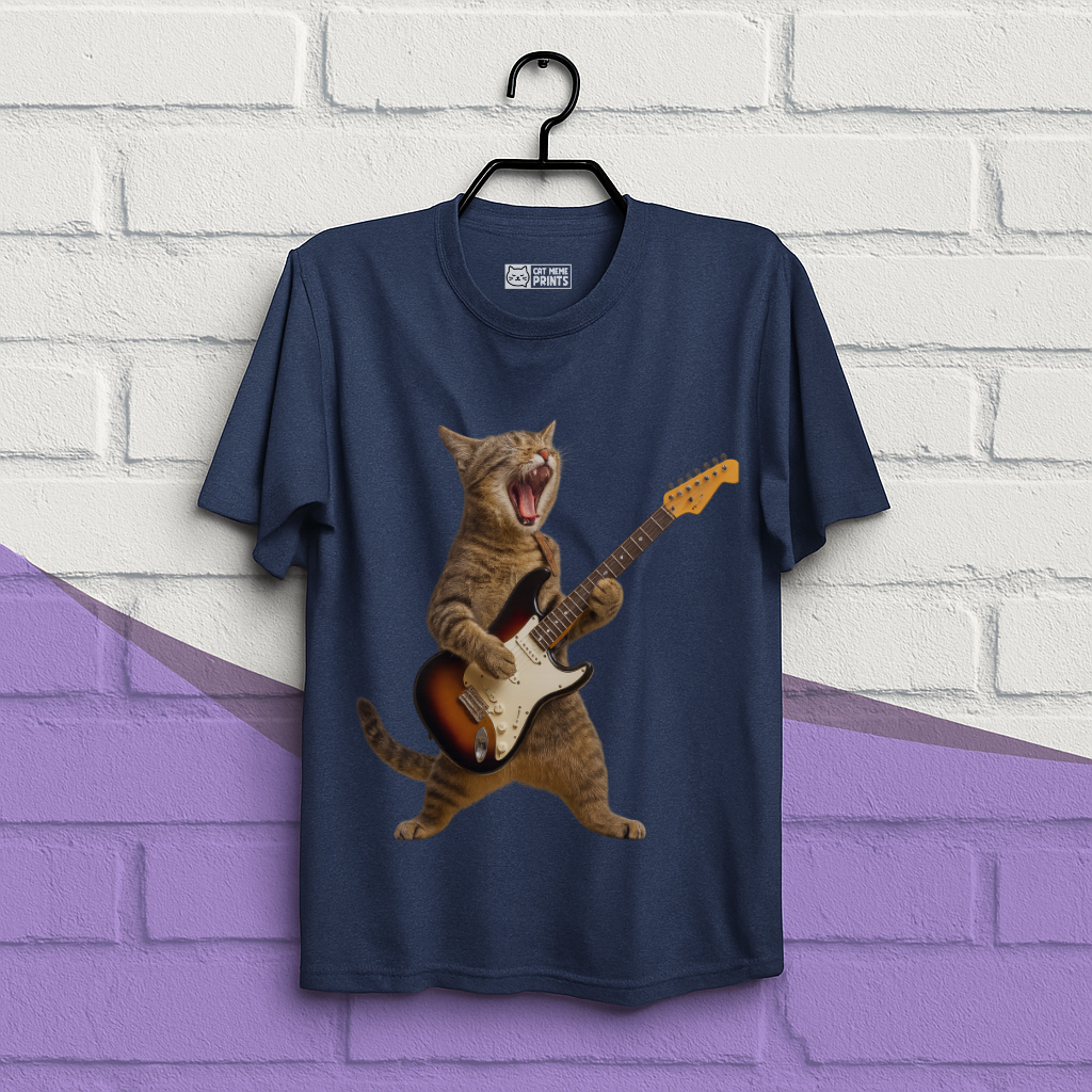 Cat Playing Guitar Rock and Roll T-Shirt