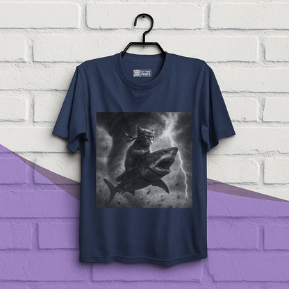 Cat Riding a Shark in Tornado Selfie Cat T-Shirt