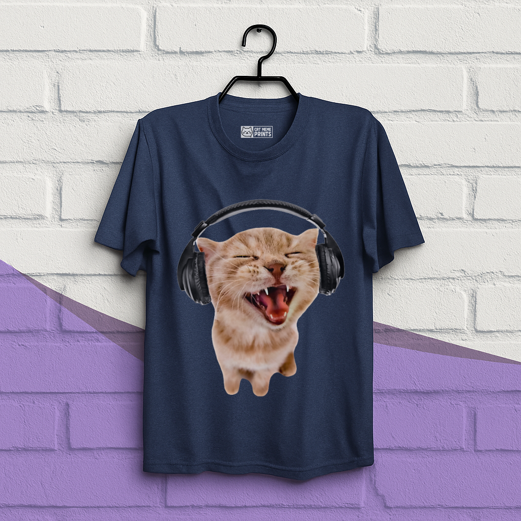 Silly Cat With Headphones T-Shirt