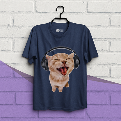 Silly Cat With Headphones T-Shirt