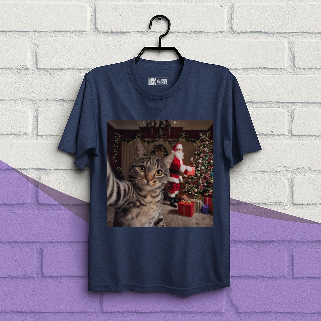 Christmas Cat Selfie with Santa Claus T-Shirt