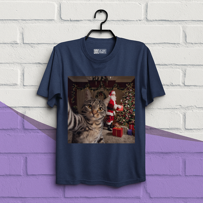 Christmas Cat Selfie with Santa Claus T-Shirt