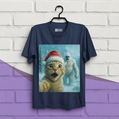Christmas Cat Selfie with Abominable Snow Monster T-Shirt