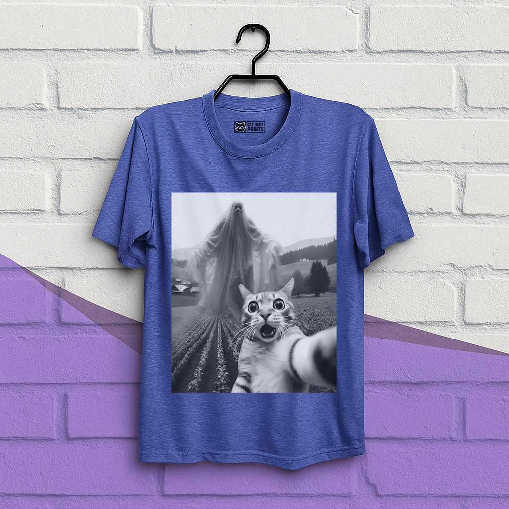 Cat Selfie with Spooky Ghost T-Shirt