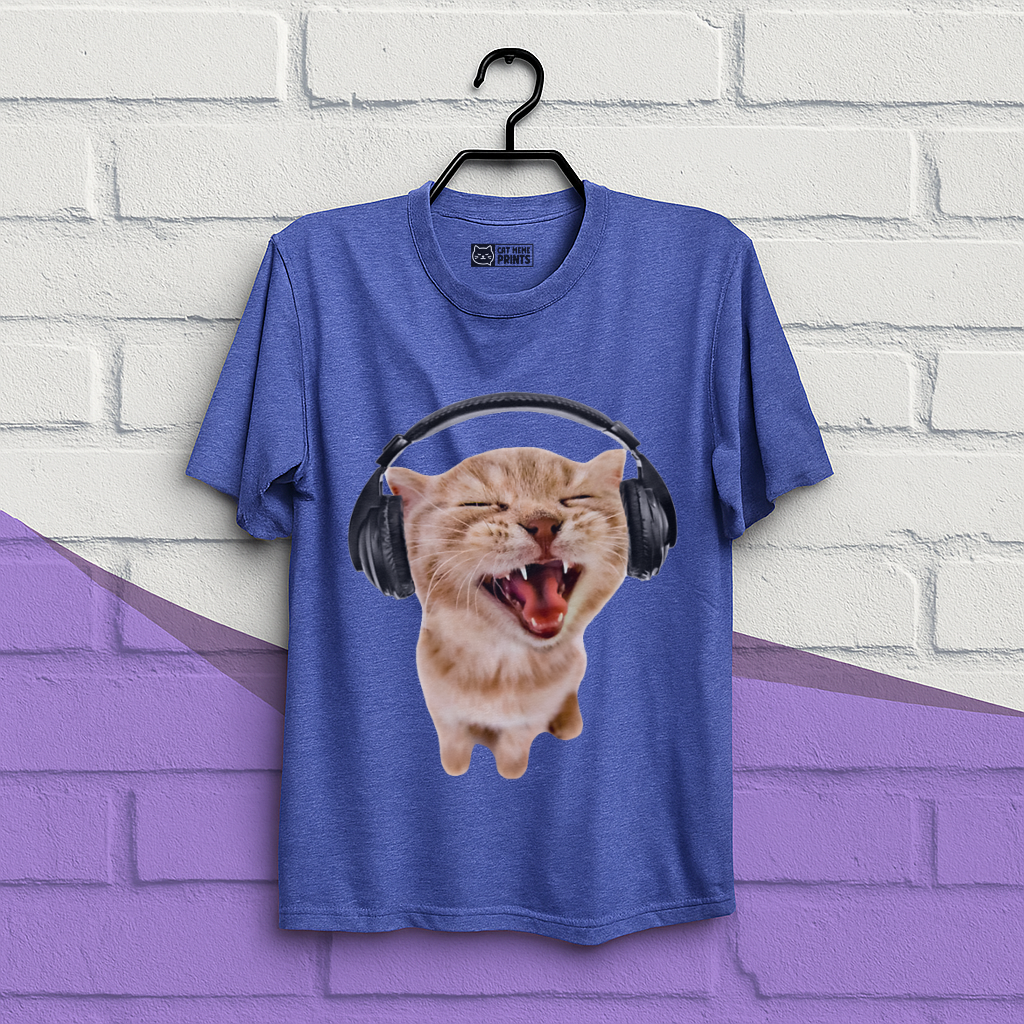 Silly Cat With Headphones T-Shirt
