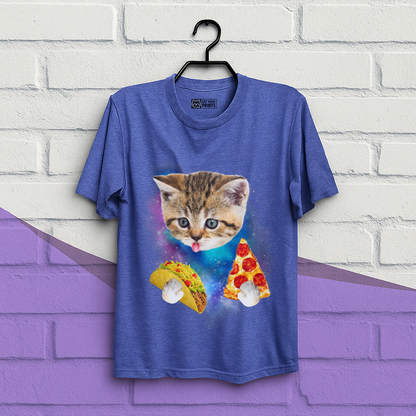Cat Eat Pizza & Taco in Galaxy Space T-Shirt