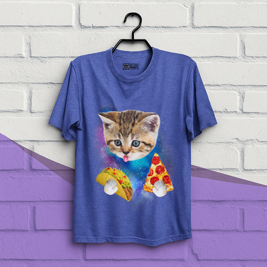 Cat Eat Pizza & Taco in Galaxy Space T-Shirt