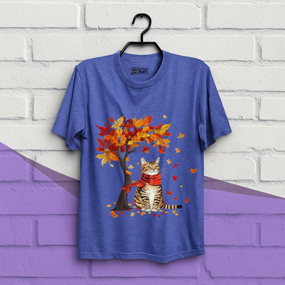 Cat Leaf Fall Tree Autumn Thanksgiving T-Shirt