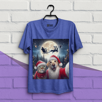 Cat and Dog Selfie with Santa Claus Christmas T-Shirt
