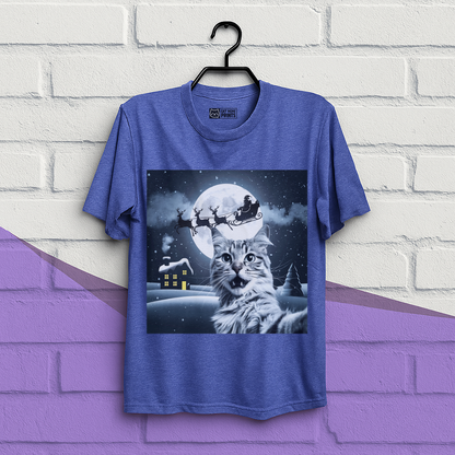 Cat Selfie with Santa Sleigh Christmas T-Shirt