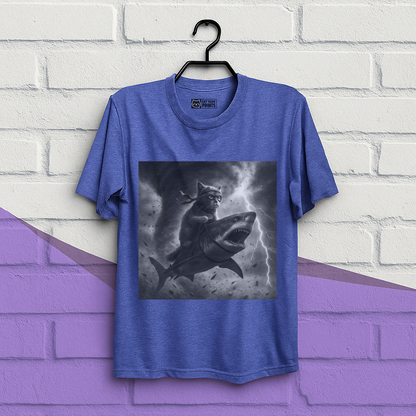 Cat Riding a Shark in Tornado Selfie Cat T-Shirt