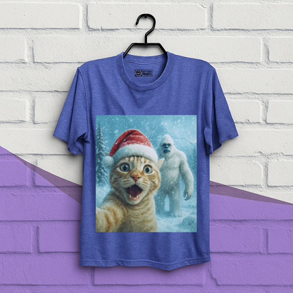 Christmas Cat Selfie with Abominable Snow Monster T-Shirt