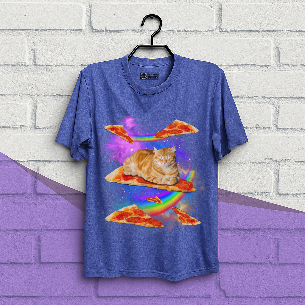 Cat Riding Pizza In Space Galaxy T-Shirt