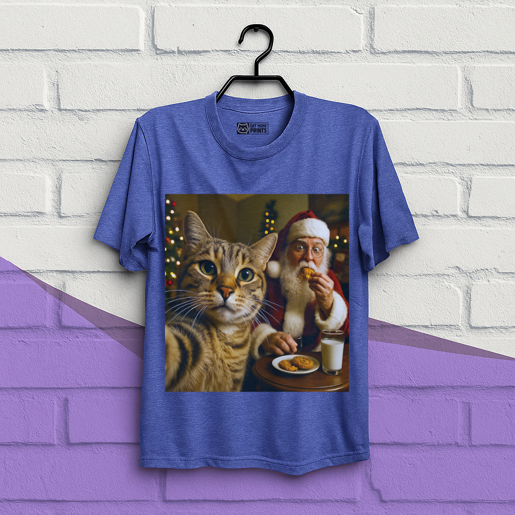 Cat Selfie with Santa Claus Eating Christmas T-Shirt