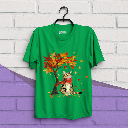 Cat Leaf Fall Tree Autumn Thanksgiving T-Shirt