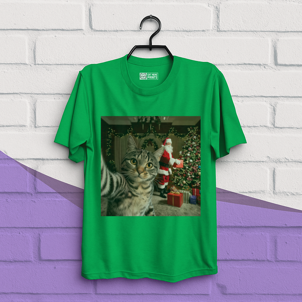Christmas Cat Selfie with Santa Claus T-Shirt