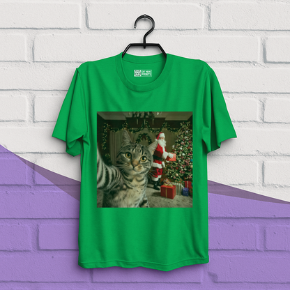 Christmas Cat Selfie with Santa Claus T-Shirt