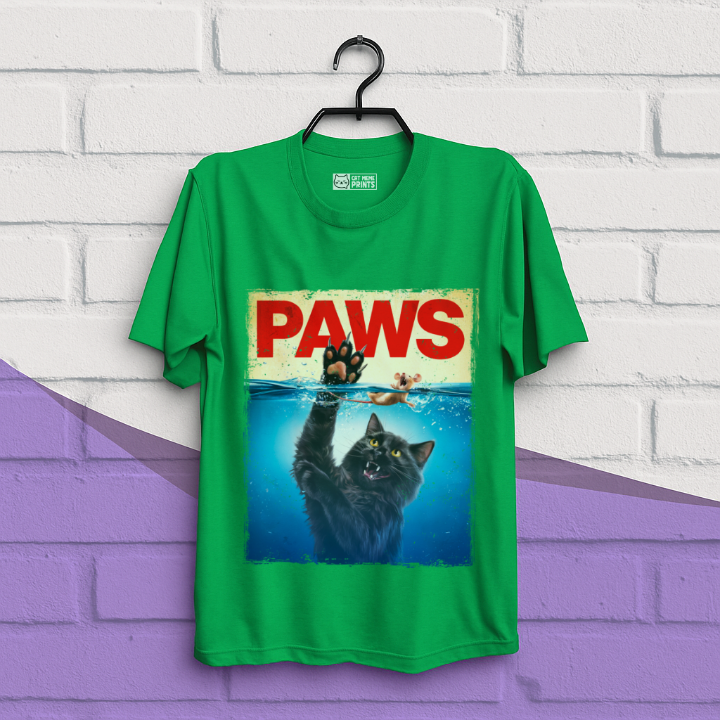 Paws Black Cat Chasing Scared Mouse T-Shirt