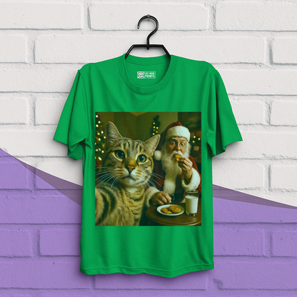 Cat Selfie with Santa Claus Eating Christmas T-Shirt
