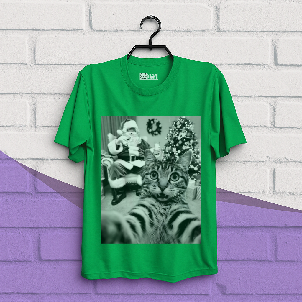 Cat Christmas Selfie with Santa Claus T-Shirt
