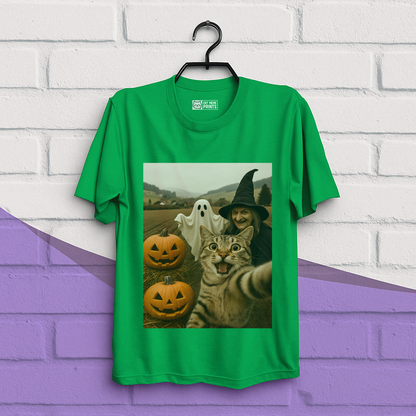 Cat Selfie with Witch & Ghost T-Shirt