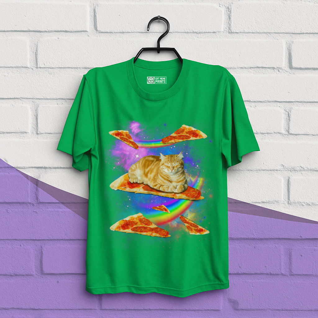 Cat Riding Pizza In Space Galaxy T-Shirt