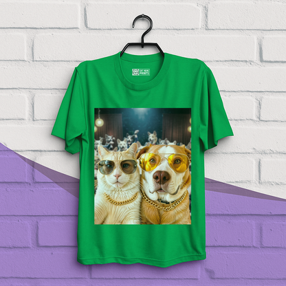 Cat & Dog Selfie in Dogs Party T-Shirt