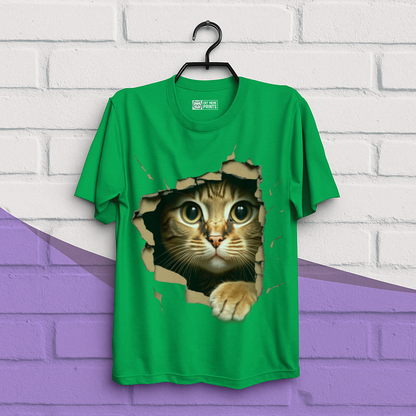 Cute Cat Looks From Torn Fabric T-Shirt