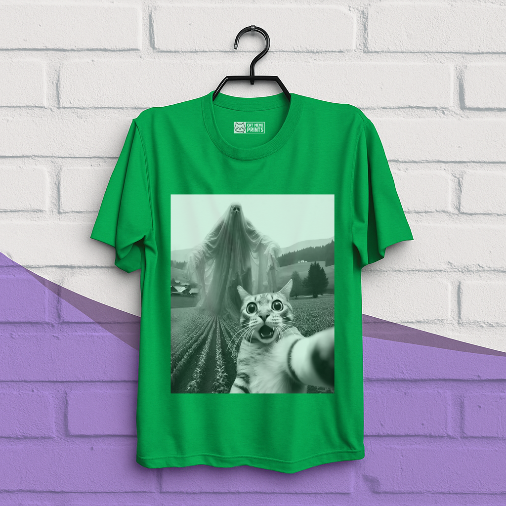 Cat Selfie with Spooky Ghost T-Shirt