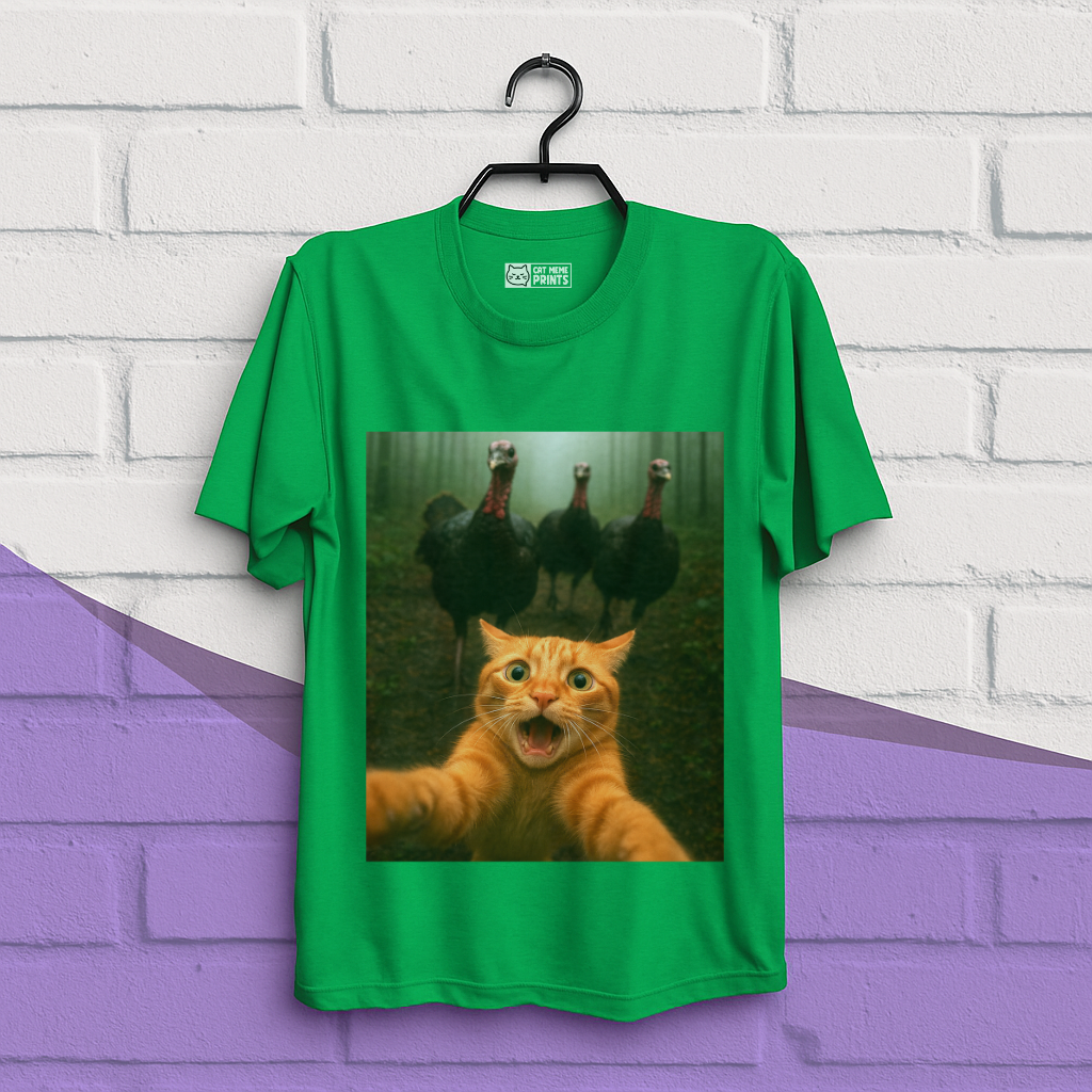 Cat Selfie Turkey Chase Thanksgiving T-Shirt