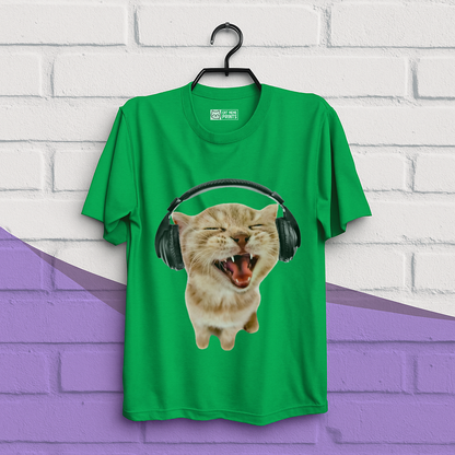 Silly Cat With Headphones T-Shirt