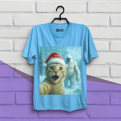 Christmas Cat Selfie with Abominable Snow Monster T-Shirt