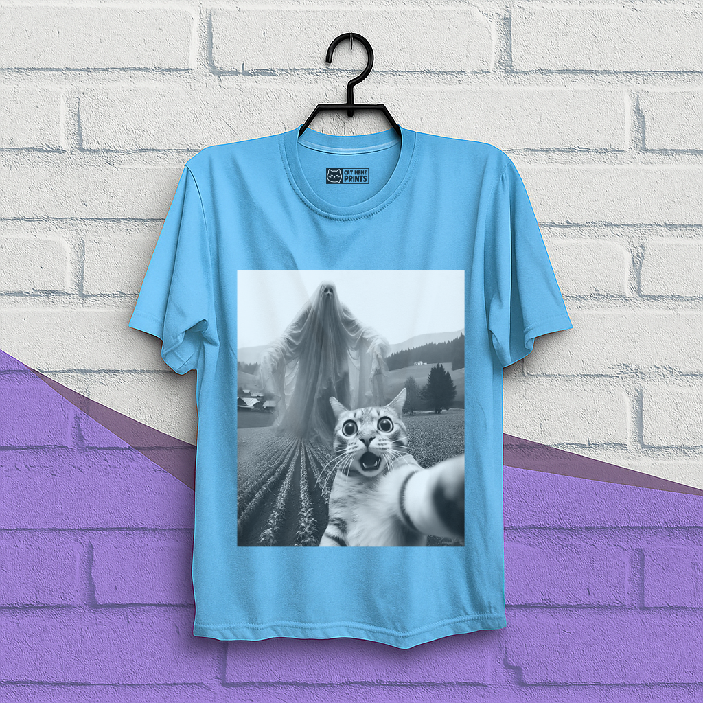 Cat Selfie with Spooky Ghost T-Shirt